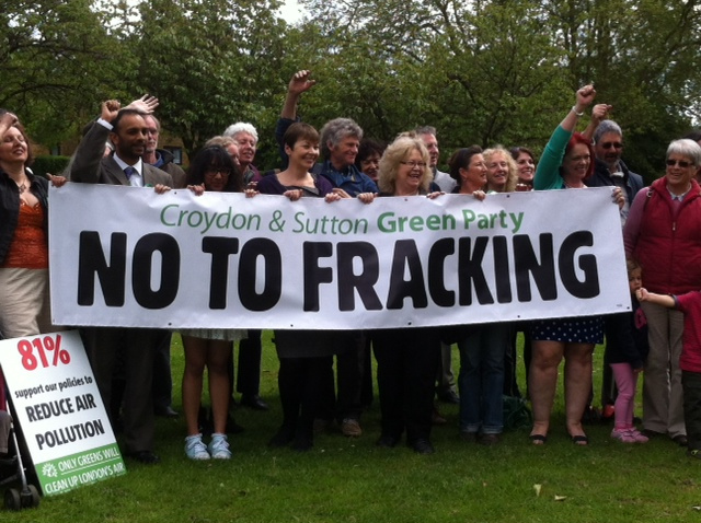 Jean Lambert, Caroline Lucas, and local anti-fracking activists in Croydon